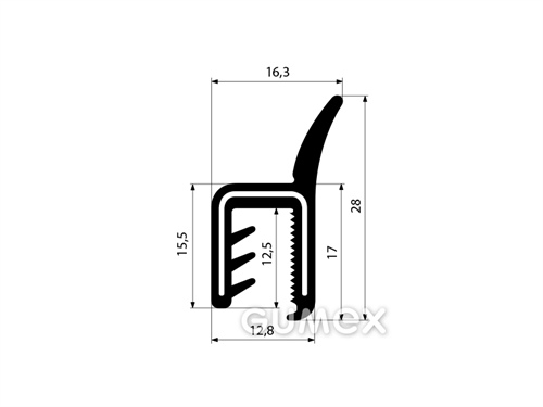 Silikonprofil U-PIRELI mit Metallverstärkung mit Flagge 3785, 70°ShA, -60°C/+200°C, schwarz, 